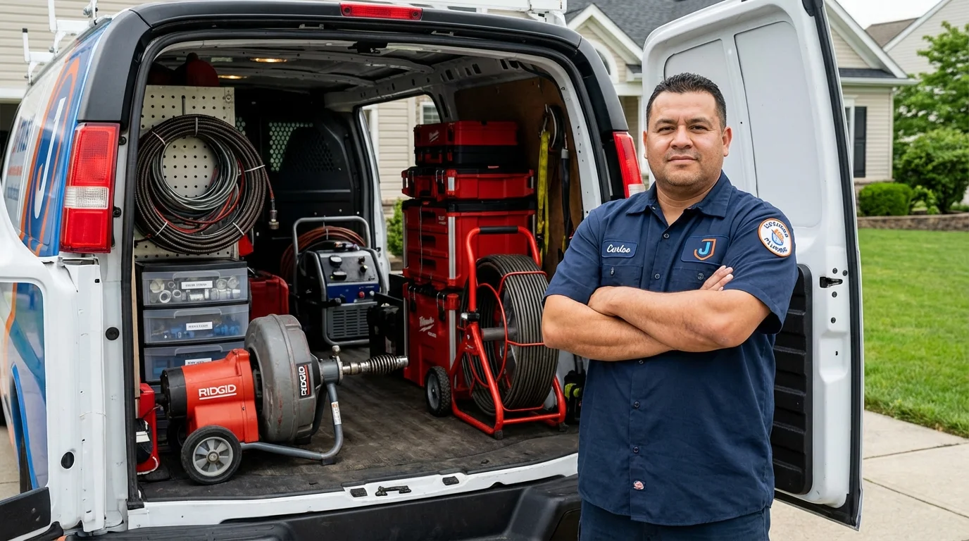 Professional drain cleaning equipment and Johns Plumbing LLC plumber in Wapello