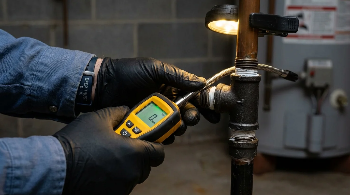 Gas leak detection with electronic sniffer by Johns Plumbing LLC in Wapello